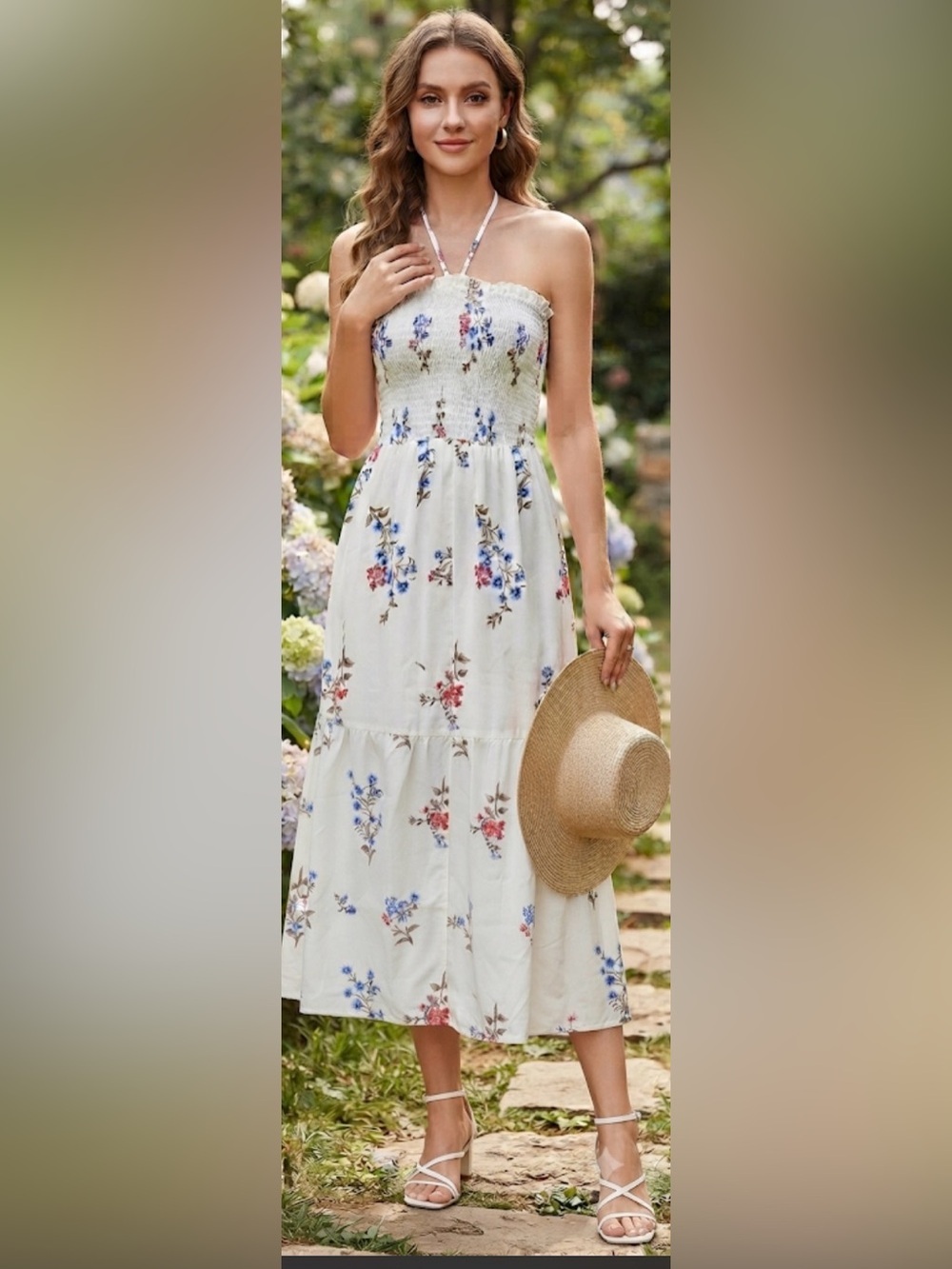 Forever 21 Floral Strapless Halter Midi Dress